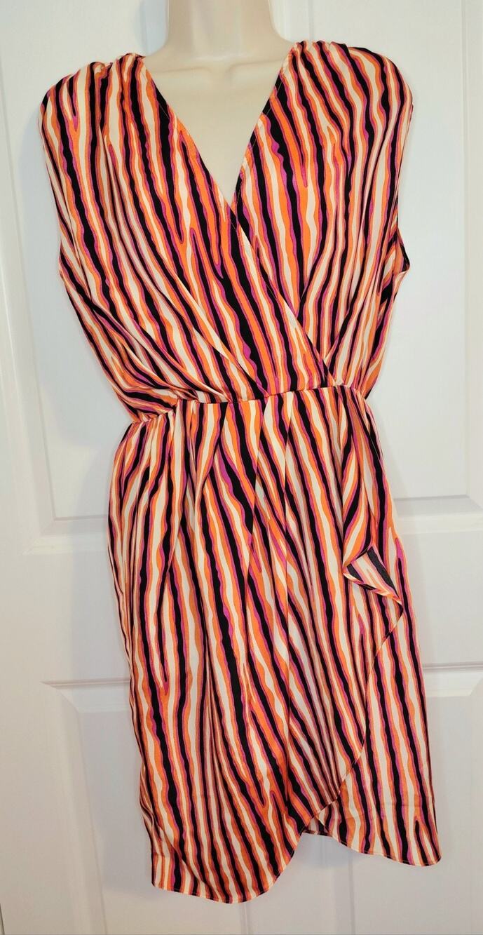 Y2K MM Couture by Miss Me Striped Zebra Print Wrap Dress Pink Orange Size Medium